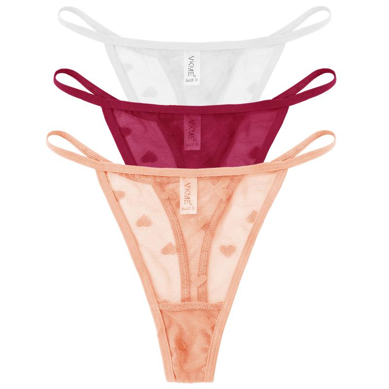 3 шт. Кружевные прозрачные трусики-стринги Женские сексуальные с низкой посадкой Бесшовное нижнее белье Сердце Прозрачные сетчатые трусики Интимное белье