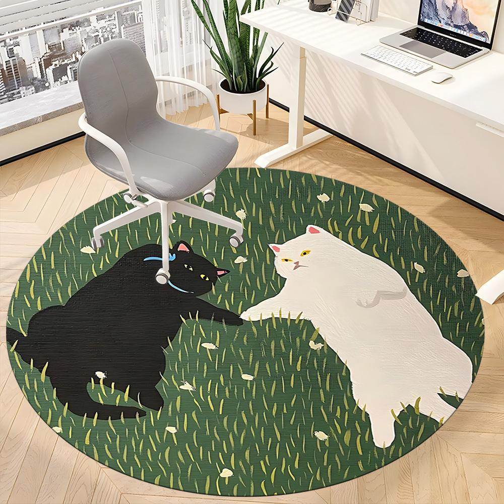 1pc Cats Friendship Office Round Area Rug, Under Office Chairs Bedroom Living Room Home Decor, Room Deco, Available in Various Sizes 234