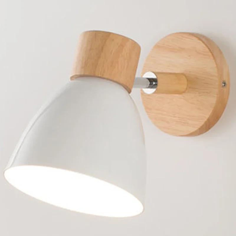 Nordic LED Wall Lamp With Switch Modern Iron Wall Light E27 Wooden Base For Bedroom Living Room Home Decor Fixture Macaroon Led