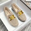 Fashion 2025 Thicken Plush Fur Flats Women Luxury Chains Lambswool Loafers Tweed Shoes Ladies Winter Warm Cotton Wool Mocasines Femmes