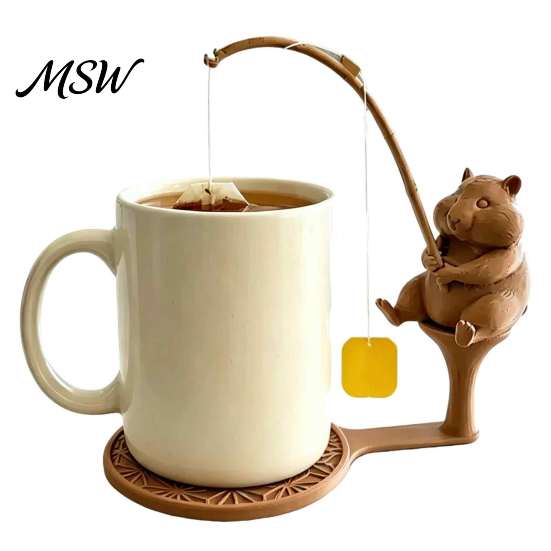 Cute Resin Tea Accessories Fishing Friends Bag Holder, Teabag String Keeper, Whimsical Animal Handmade Craft Decor, Fun Kitchen Counter Accessory,