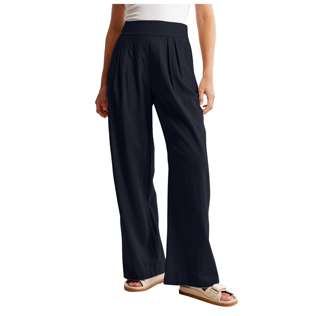 Женские летние льняные брюки с ультра широкими штанинами, длинные брюки с высокой талией и карманами