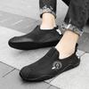 Мужская кожаная обувь, 2025 новый стиль повседневная обувь, осенние ботильоны на плоской подошве однотонные, легкие мужские туфли для вождения