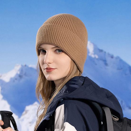 Winter Unisex Hat Knitted Thick Stretchy Piled Hat Solid Color Ear Protection Warm Daily Wear Cap Outdoor Skiing Skating Headwear