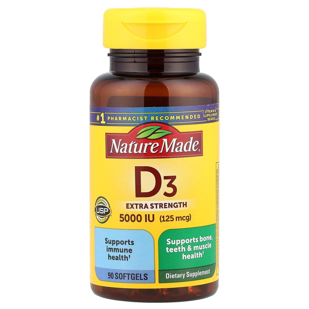 Nature Made D3 Extra Strength 125mcg (5000 IU) Softgels, 90 Count