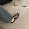 Breathable Fishing Net Square Head Low Heel Half Drag Fashionable Hollow Woven Flat Bottom Thick Heel Bag Head Slippers 2025 Summer New