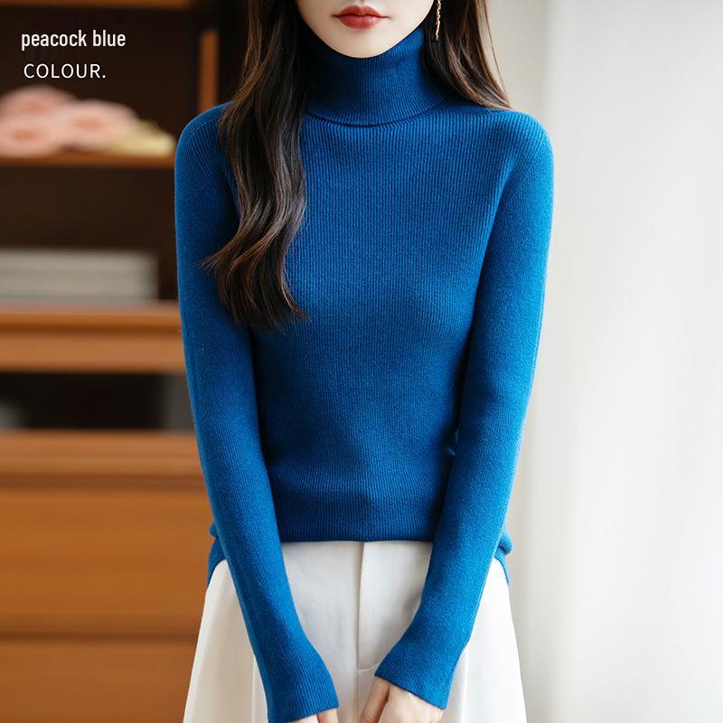 2026 Autumn Winter Women's High Neck Slim Fit Knit Pullover Sweater in Korean Style