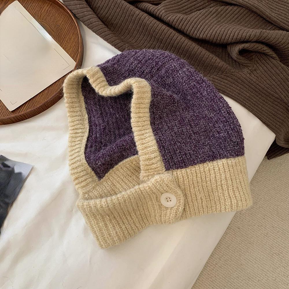 Japanese Retro Hat Women Scarf Winter Hat and Neck Cold Proof Warm Knit Cap Female Fashion Color Matching Women's Hats