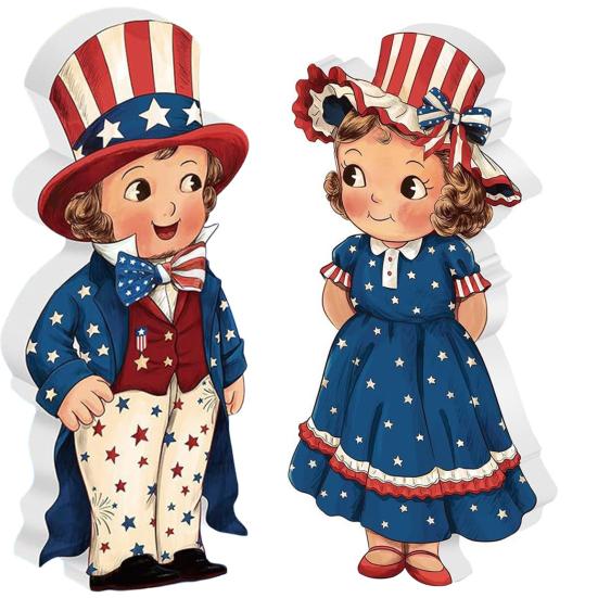 2 Pcs 4th of July Standing Block Sign Patriotic Tiered Tray Decoration Veterans Day Farmhouse Table Centerpiece for Memorial Day