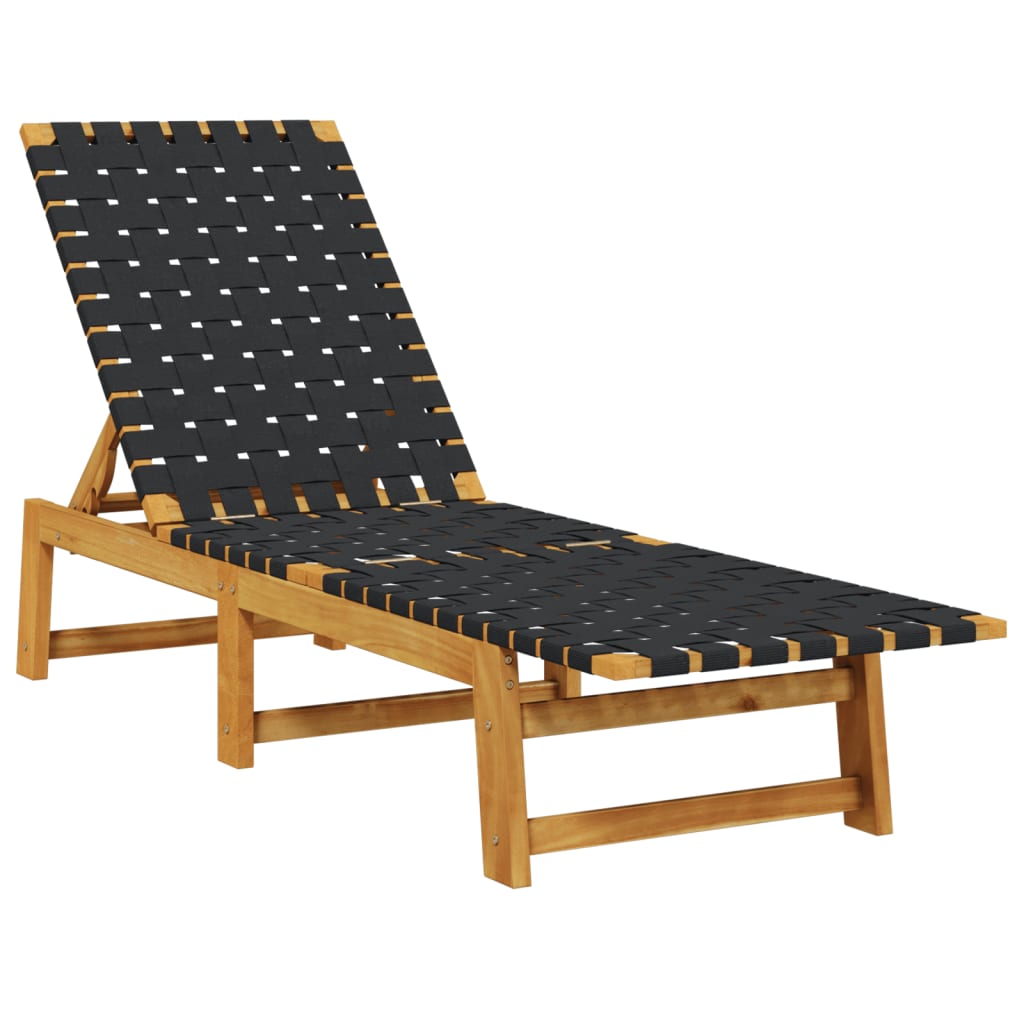 Black Sun Lounger Solid Acacia Wood and Fabric