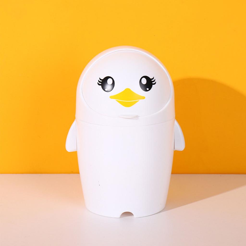 Desktop Mini Penguin Garbage Bin with Lid Pen Holder Flip Lid Organize Supplies Accessory for Home Bedroom Dormitory