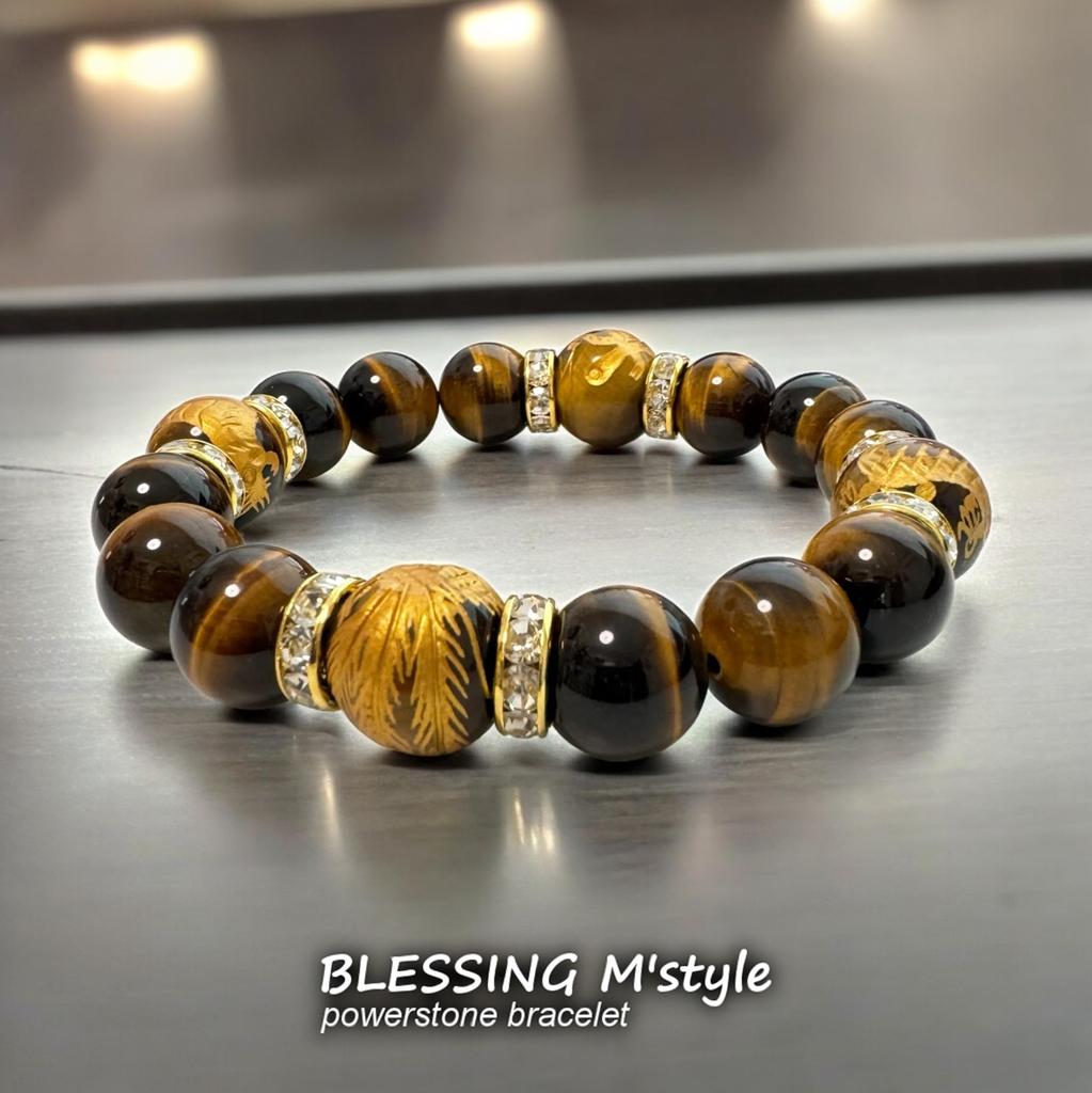 Браслет из натурального камня Power Stone для мужчин Four Divine Beasts Power Stone Tiger Eye AAA12mm Four Divine Beasts Gold Engraving Tiger Eye 14mm Luck with
