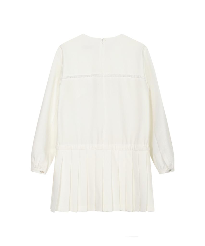 Three To Eighty Pleats Ribbon Dress White