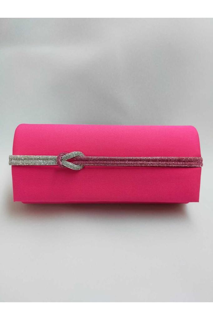 Women's Stylish and Useful Evening Dress Bag Fuchsia Matte Satin Double Color Knot Stone Evening Bag