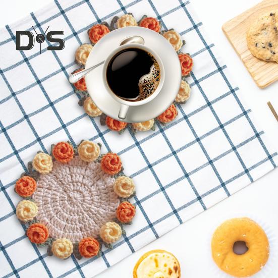 Подставка под стакан с розой ручной работы, вязаная крючком, цветочный букет, вязаные подставки, цветочный коврик для чашки, букет, подарок, декор для журнального столика