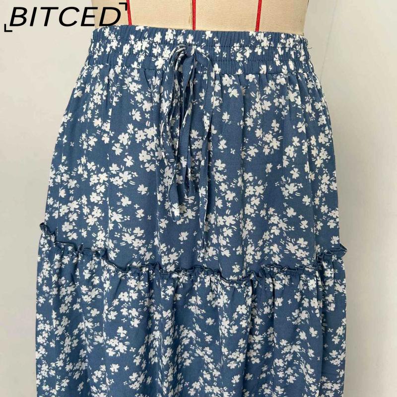 BITCED Женская Мода Повседневная Юбка с Цветочным Принтом Летняя Весенняя