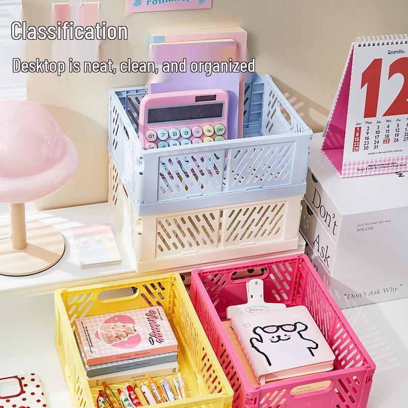 Складная пластиковая корзина для хранения - Креативный, штабелируемый контейнер для организации рабочего стола, гостиной или холодильника