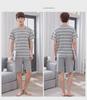 Men's Summer Striped Cartoon Pajama Set: Soft Cotton, Short-Sleeved Round Neck Top with Shorts, Large Size Boy's Homewear.