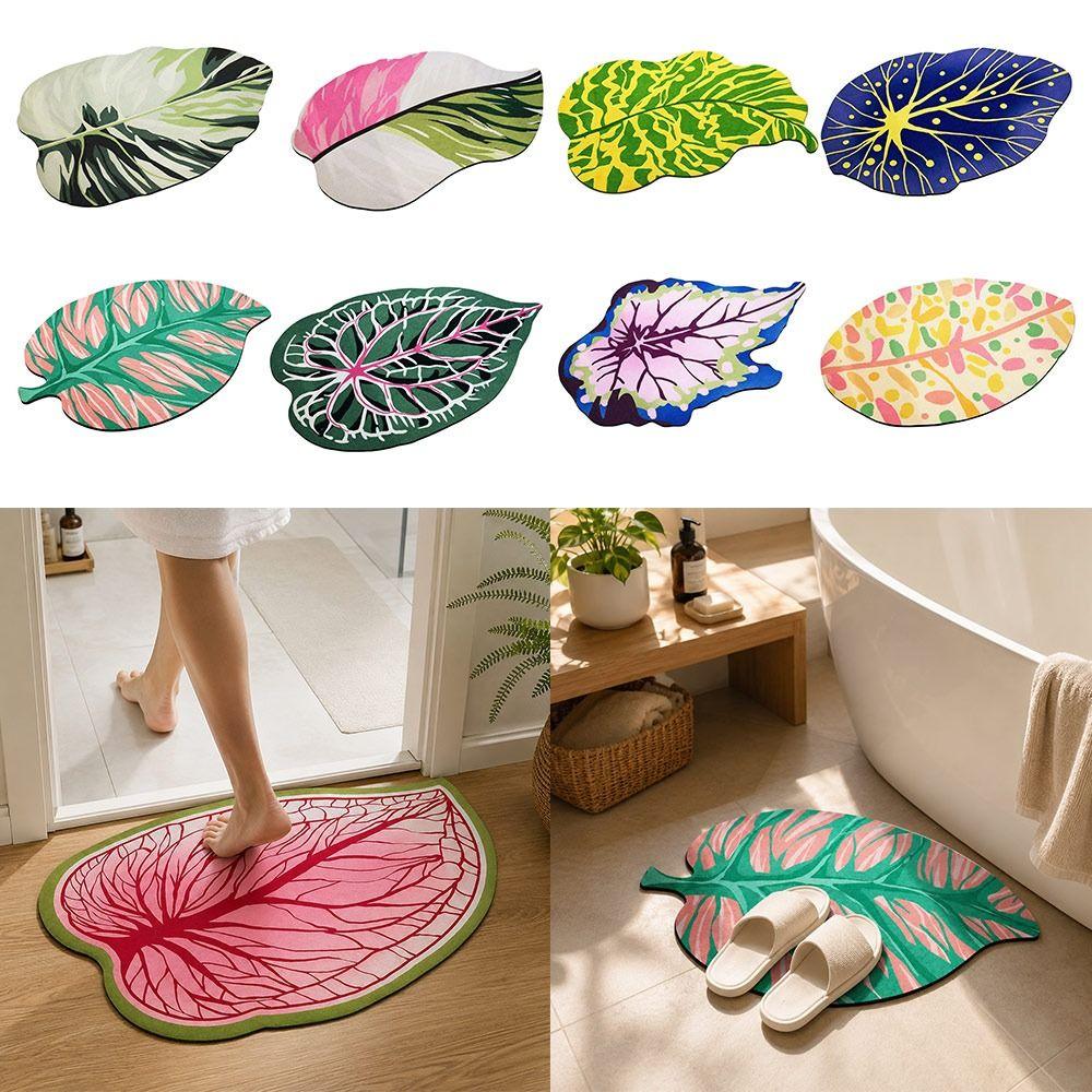 Quick-drying Leaves Doormat Non-Slip Entryway Rug Modern Floor Mat  for Bathroom&Toilet Decoration