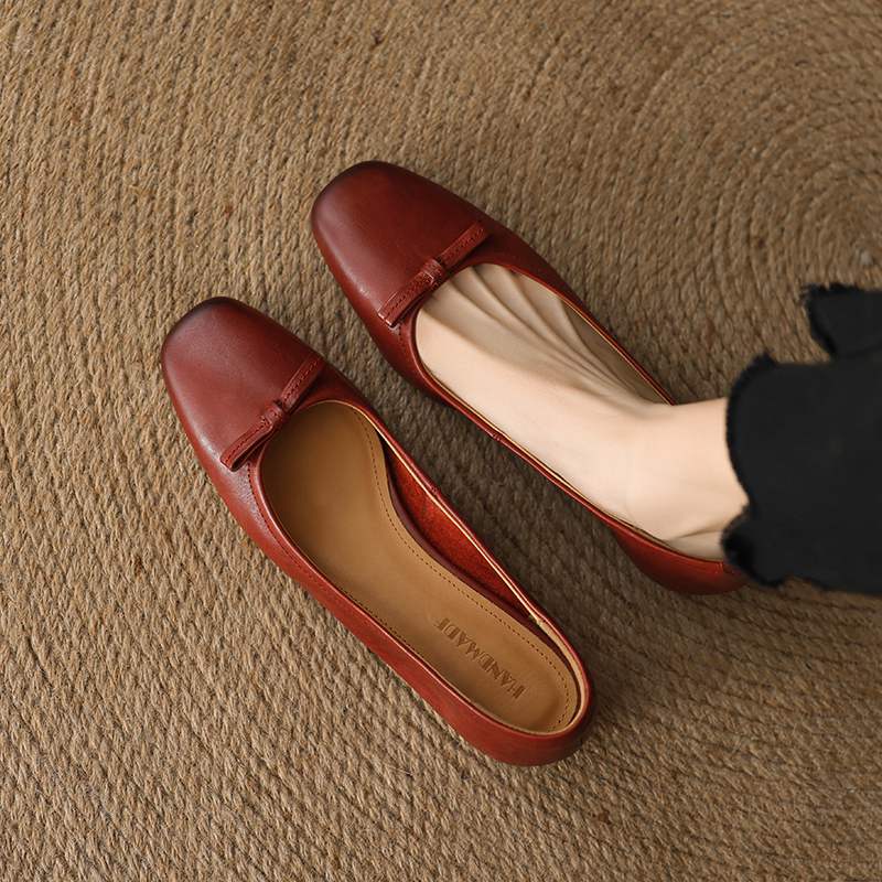 Krazing Pot Модные женские туфли из коровьей кожи весна-осень на низком каблуке с круглым носком и бабочкой на плоской подошве