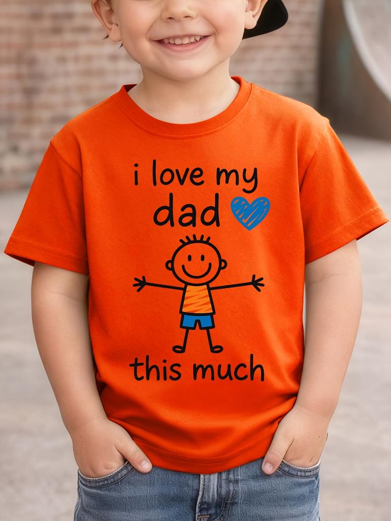 Summer Children's I Love My Dad This Much Letter and Simple Stroke Printed Gift Cute Cartoon T-shirt Round Neck Parent-child Top