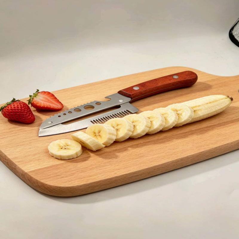 Многофункциональная овощечистка для кухни с деревянной ручкой и открывалкой для бутылок, 3 в 1, из нержавеющей стали, для нарезки зеленого лука