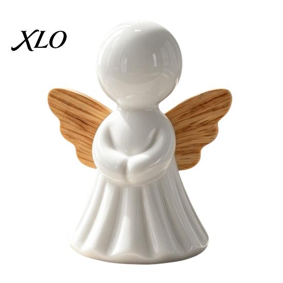 White And Wood Style Decor Minimalist Angel Figurine with Texture Wings, Compact Statue, Healing Sculptures for Office Decorative Sculpture Home Desk