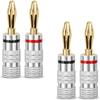 Set of 4 Banana Plug Speaker Cable Connectors with Aluminum Housings, Pure Copper Plated, Easy Installation, Screw-In Type, Solderless Terminals, Spea