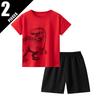 2-Piece Children's Summer Quick Drying Sports Suit for Boys and Girls, Handsome Dinosaur Print Short-Sleeved Top, Black Shorts