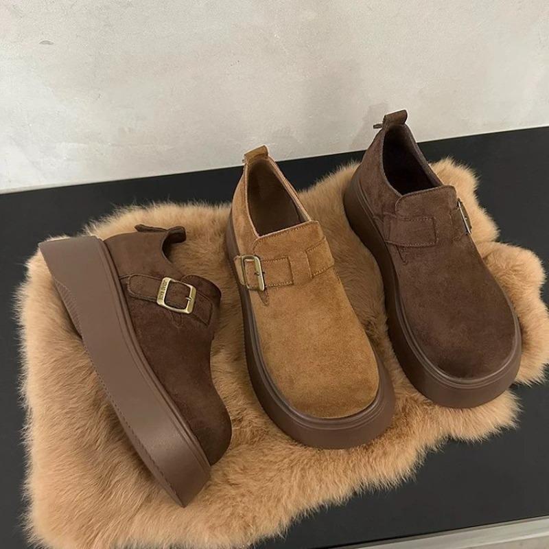 Обувь на толстой подошве, Женская обувь, Ретро флисовые одинарные туфли, Повседневная обувь