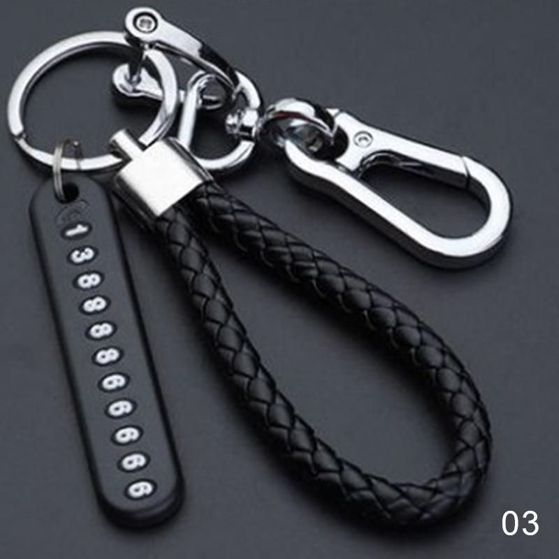 1PC Fashion Car Keychains Rope Card Keyring Anti-lost Phone Number Leather Bradied Rope Vehicles