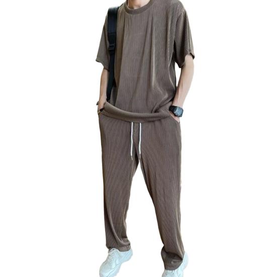 Мужские модели весна-лето плюс размер однотонная тонкая футболка с короткими рукавами + быстросохнущие брюки спортивный комплект из двух предметов