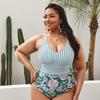 Plus Size Bikinis Set Women Swimsuit Striped Lotus Leaf One Piece Swimsuit Trend Sexy Cut Single Wear Swimsuit Beach Outfits Swimsuit