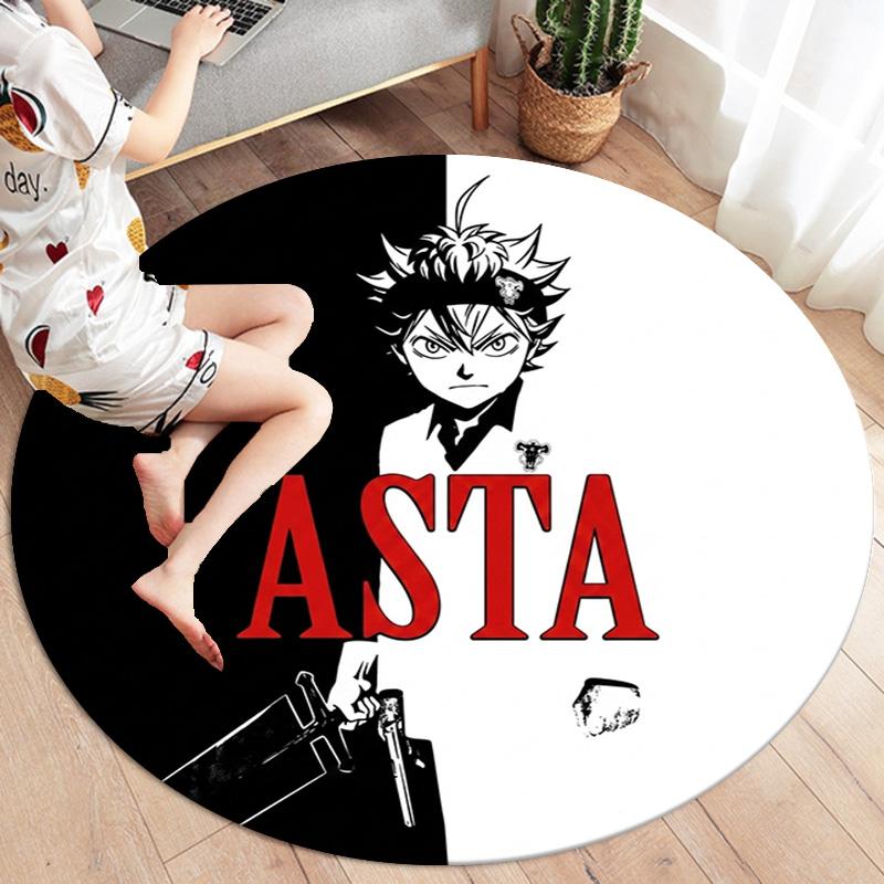 Black Clover Round Area Rug Carpet Rug For Living Room Bedroom Sofa Playroom Decor Nonslip Floor Mat