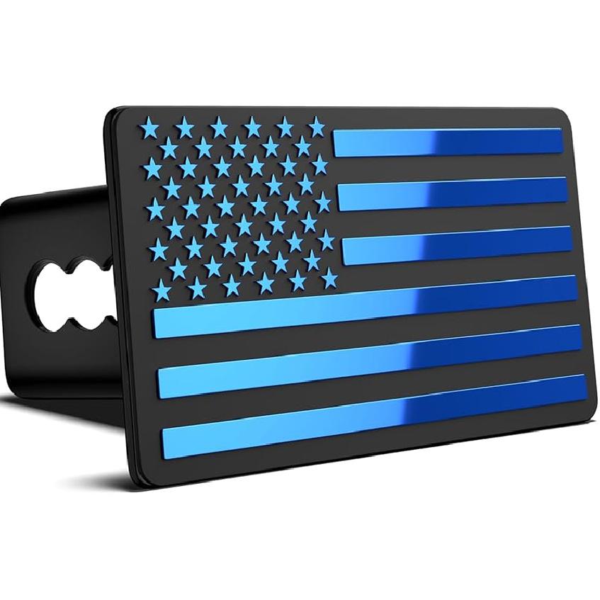 2 Inch Trailer Hitch Cover With American Flag, Heavy Metal Trailer Hitch Cover Fit For 2 Inch Hitch Receivers,3 * 5" Blue/Red/Chrome