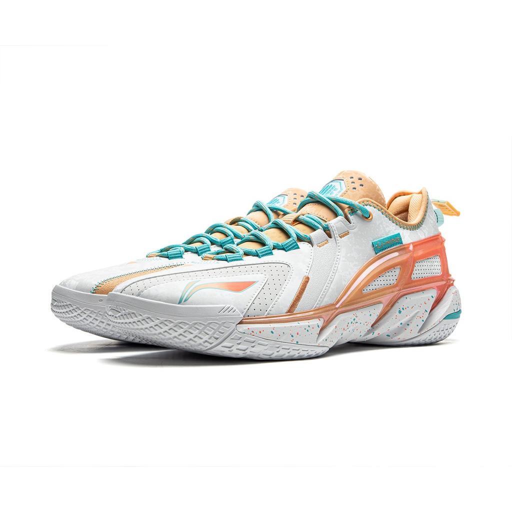 Li Ning BadFive 4.5 Cushioning Slip Resistant Abrasion Resistant Low top Basketball Shoes Men's White Orange ABFU049-5