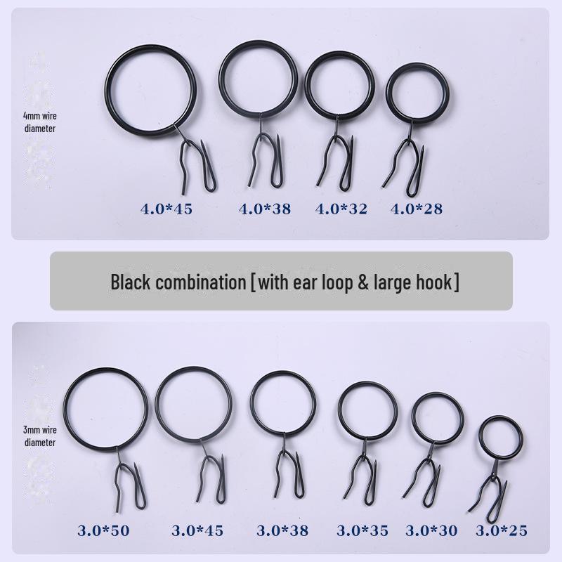 Черный крючок для душевой шторы с римским кольцом и крючком-булавкой