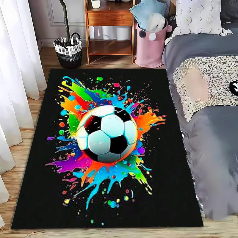 Colorful Splatter Soccer Ball Print Carpet for Bedroom Living Room Décor Suitable for use as an anti-slip for living room bedroom sofas