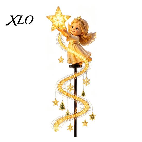 Solar Path Lights Christmas Garden Stake Light, Cute Gingerbread House/Elf Boy/Bear Outdoor Waterproof Festive Holiday Decor Pathway Lamp with Spiral