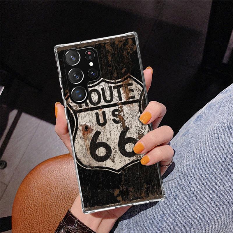 America Route 66 Phone Case For Samsung Galaxy S24 S25 Edge S26 Ultra S23 S22 S21 Plus S20 FE + Personalized Print Cover Galaxy