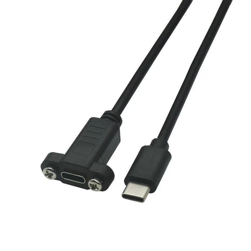 1 шт. Черный Кабель-удлинитель USB-C Type-C Папа-Мама для крепления на панель с разъемом-замком со сквозным отверстием для винта 0,3/0,5/1/1,5 метра