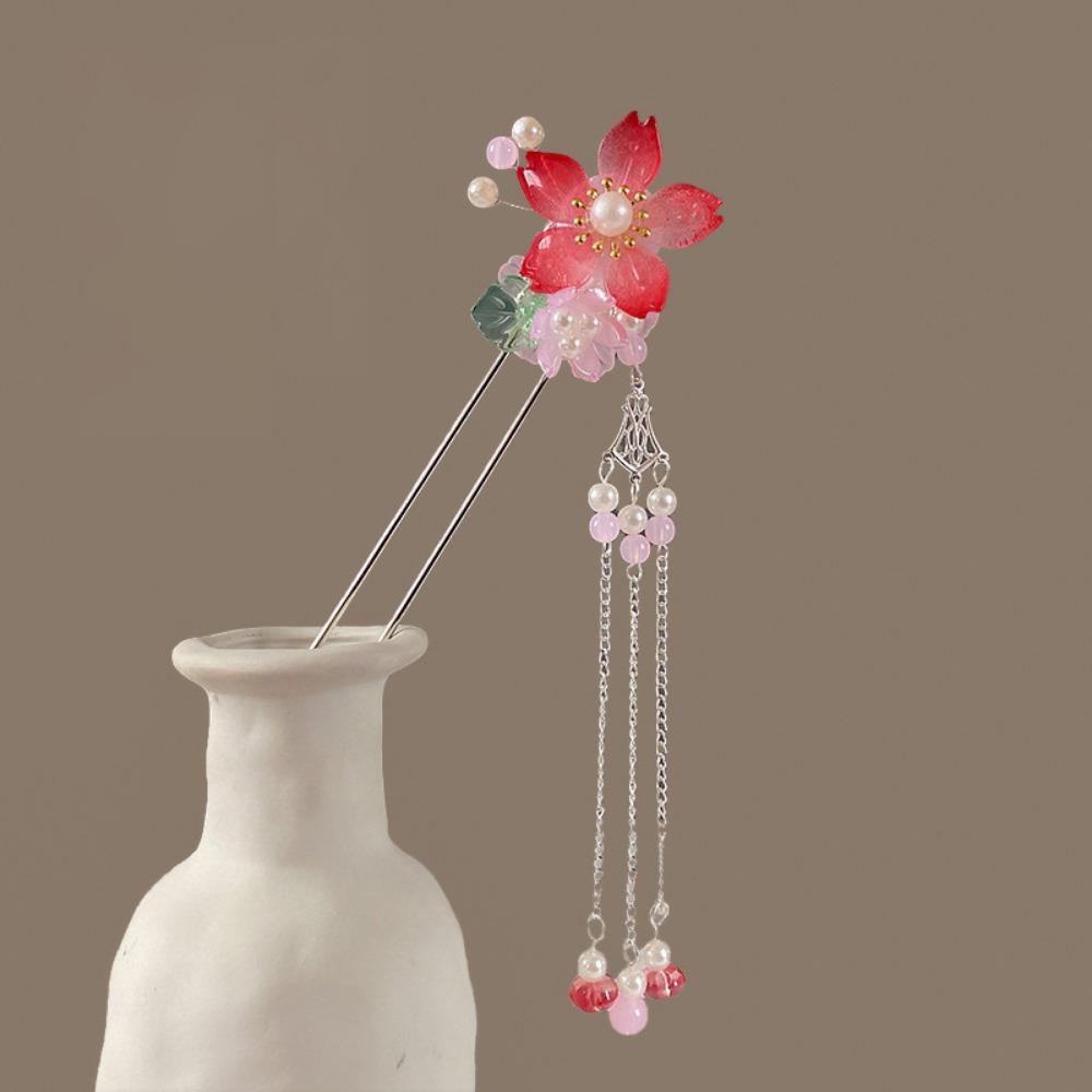Chinese Style Flower Hair Stick Handmade Hanfu Hair Bun Elegant Butterfly Hairpin  for Hanfu Party