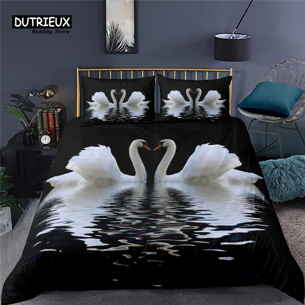 Comforter Luxury 3D Swan Print Home Living Comfortable Kid Bedding Set Queen And King Eu/Us/Au/Uk Size
