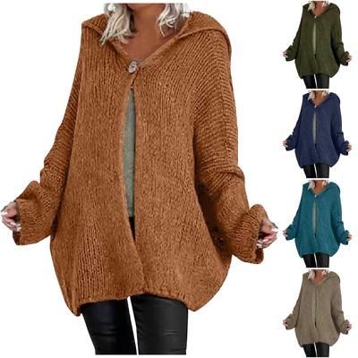 Женские вязаные толстовки с рукавами-фонариками на одной пуговице, длинный вместительный свитер, верхняя одежда