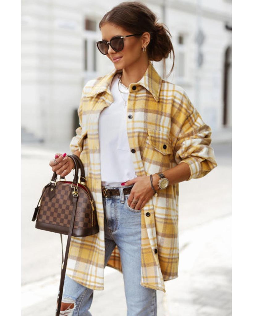 Azura Exchange Клетчатая куртка с карманом-клапаном и длинным рукавом