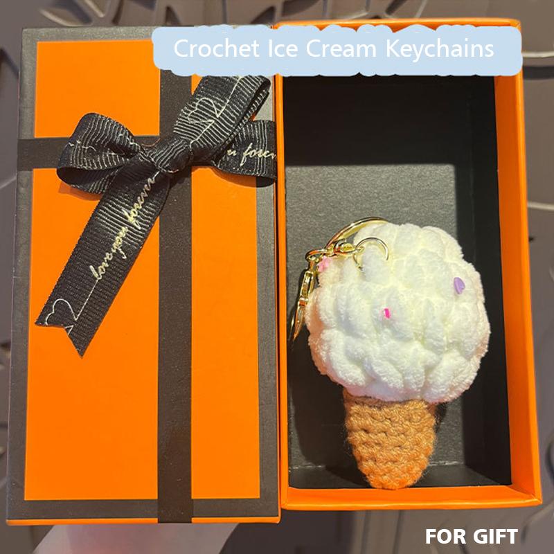 1шт брелок для ключей в виде мороженого, идеальный для сумок, персонализированный брелок, очаровательный, прочный, из пряжи, милый, женский