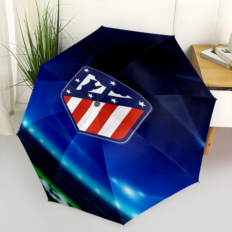Atlético Madrid logo Print Automatic Umbrella, 8 Rib Iron Frame, Plastic Handle, Suitable for Outdoor Travel &Daily , Ideal Gift