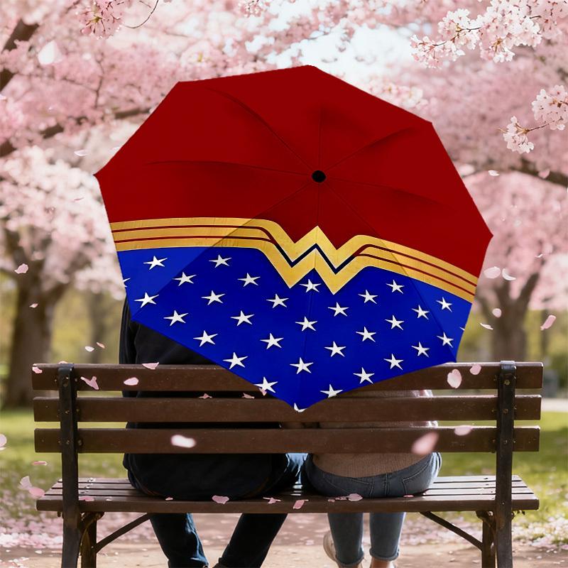 1PC Warner Wonder Woman Automatic Open/Close Umbrella with Windproof, 81-Rib Sturdy Canopy, Durable Ribs1298A