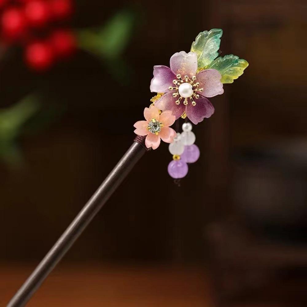 Vintage Flower Hairpin Flower Hairpin Fork Jewelry Accessories New Chinese Hair Stick  for Hanfu