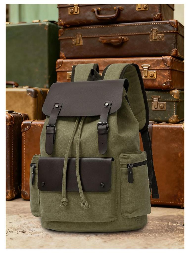 Vintage Canvas Backpack: Large Capacity, Travel & Laptop Bag with Drawstring Flap for Men